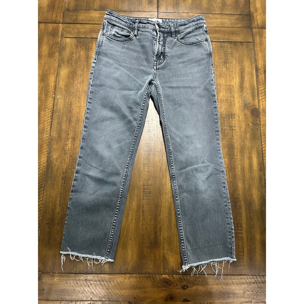 Free People‎ Washed Black Raw Hem Straight Leg Jeans W27 Cropped Charcoal